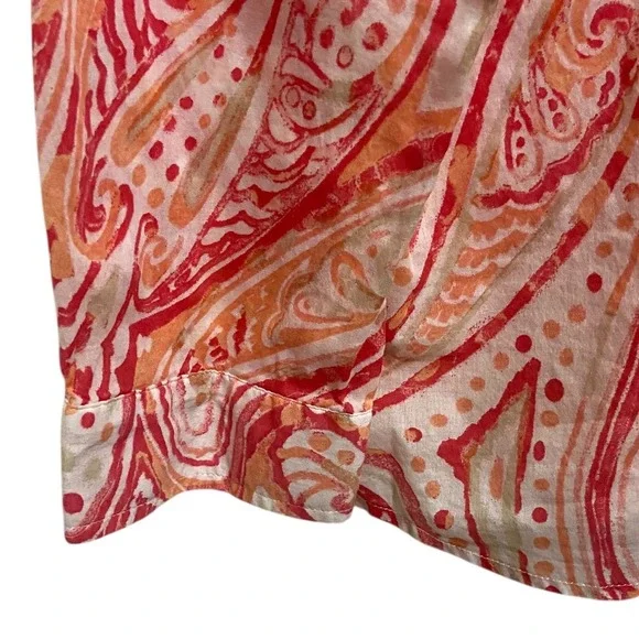 Chico's Coral Pink Paisley Button Up Shirt Resortwear Coastal Boho Size 2 Large - Picture 7 of 13